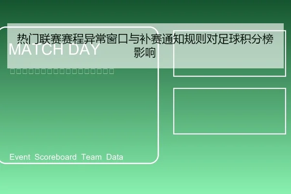 热门联赛赛程异常窗口与补赛通知规则对足球积分榜影响